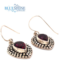 Sterling Silver Wire Earrings with Garnets