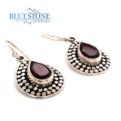 Sterling Silver Wire Earrings with Garnets