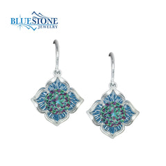 KALEIDOSCOPE 14K White Gold Earrings w/Topaz, Emerald & Rubies