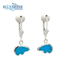 Sterling Silver Lever Back Earrings with 2 Bear Shaped Turquoise Gemst
