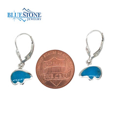 Silver Lever Back Earrings with Bear Shaped Turquoise