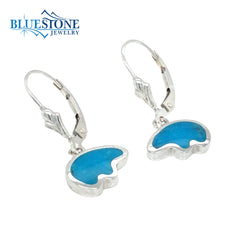 Silver Lever Back Earrings with Bear Shaped Turquoise