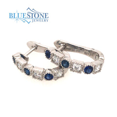 14kt White Gold Huggy Earrings with Sapphires and Diamonds