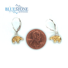 Small Silver Bear Earrings with Gold Nuggets