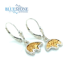 Small Silver Bear Earrings with Gold Nuggets
