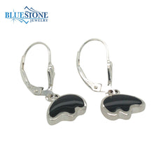 Silver Lever Back Earrings with Black Onyx Bears