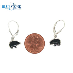 Silver Lever Back Earrings with Black Onyx Bears