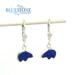 Sterling Silver Lever Back Earrings with 2 Bear Shaped Lapis Gemstones