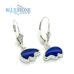Sterling Silver Lever Back Earrings with 2 Bear Shaped Lapis Gemstones
