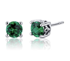 Sterling Silver 6mm Emerald Stud Earrings