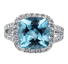 Sterling Silver Ring with Swiss Topaz and CZs- Size 6