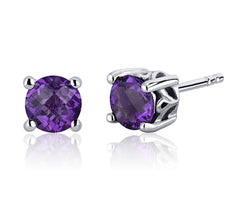 Sterling Silver Rhodium Plated Stud Earrings with Two 6mm Round Cut Ge