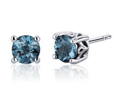 Sterling Silver Rhodium Plated Stud Earrings with Two 6mm Round Cut Ge