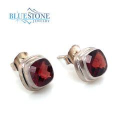 Sterling Silver Stud Earrings with Two 7mm Cushion Cut Pink Tourmaline