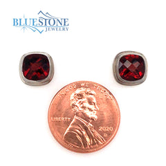 Sterling Silver Stud Earrings with Two 7mm Cushion Cut Pink Tourmaline