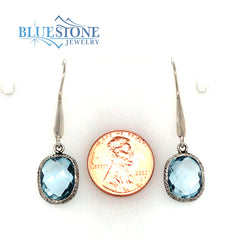 Sterling Silver Wire Earrings with Blue Topaz