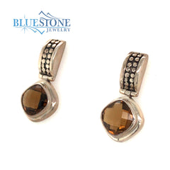 Sterling Silver Post Earrings with Two 7.5mm Cushion Cut Smokey Topaz