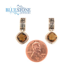 Sterling Silver Post Earrings with Two 7.5mm Cushion Cut Smokey Topaz