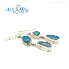 Sterling Silver Wire Earrings with Four Natural Australian Opals. Meas