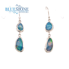 Sterling Silver Wire Earrings with Four Natural Australian Opals. Meas