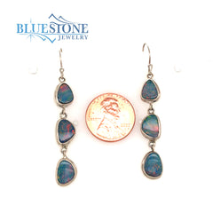Sterling Silver Wire Earrings with Six Natural Australian Opals. Measu