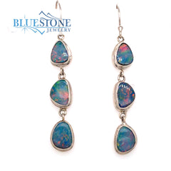 Sterling Silver Wire Earrings with Six Natural Australian Opals. Measu