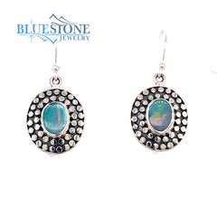 Sterling Silver Wire Double Dot Earrings with Two 6mm x 8mm Oval Natur