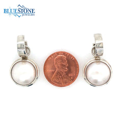 Sterling Silver White Pearl Huggy Earrings