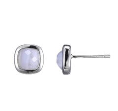 Sterling Silver with Rhodium Plating Stud Earrings with Two 6mm Round