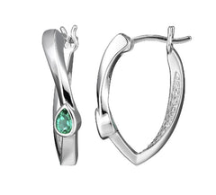Sterling Silver Hoop Earrings with Lab Created Emeralds