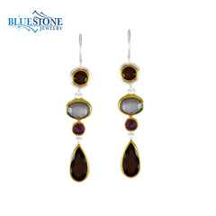 Silver & Gold Earrings with Garnets and Mother of Pearl Triplet