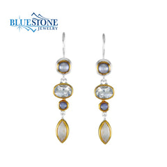 Silver & Gold Earrings with Pearls, Topaz, Moonstone and Quartz