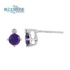 Silver Amethyst & Diamond Earrings- February Birthstone