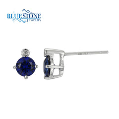 Silver Sapphire & Diamond Earrings- September Birthstone