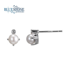 Silver Pearl & Diamond Earrings- June Birthstone