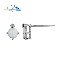 Silver Opal & Diamond Earrings- October Birthstone