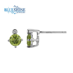 Silver Peridot & Diamond Earrings- August Birthstone