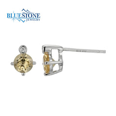 Silver Citrine & Diamond Earrings- November Birthstone