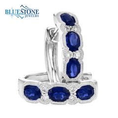 14k White Gold Earring with Sapphires & Diamonds