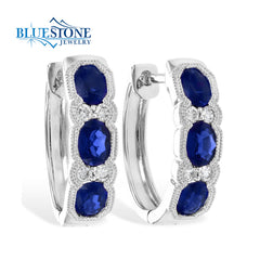 14k White Gold Earring with Sapphires & Diamonds