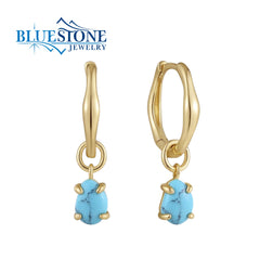 Silver with 14 Karat Yellow Gold Plating Drop Wave Hoop Earring