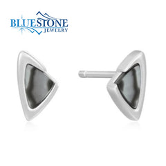 Sterling Silver Rhodium Plated Mini Stud Earrings with Two Abalone Sli