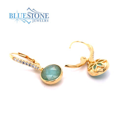 14KYG Plated Lever Back Earrings with Amazonite and CZs