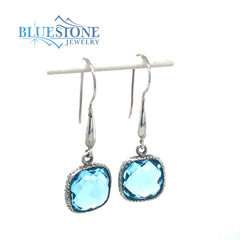Sterling Silver Wire Earrings w/ Blue Topaz