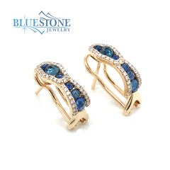 14 Karat Yellow Gold Earrings with Sapphire and Diamonds