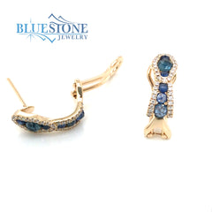 14 Karat Yellow Gold Earrings with Sapphire and Diamonds