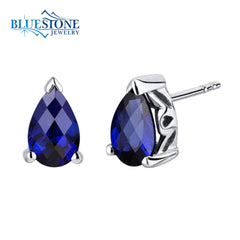 Silver Earrings with Created Sapphires