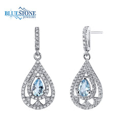 Silver Earrings with Swiss Blue Topaz and CZs