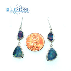 Sterling Silver Wire Earrings with Four Natural Australian Opals. Meas