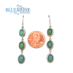 Sterling Silver Wire Earrings with Six 6mm x 8mm Cabochon Natural Ethi